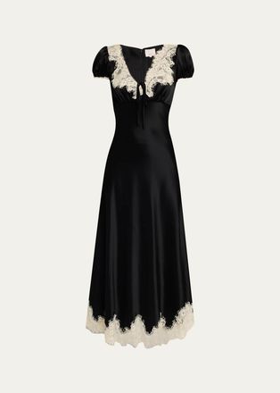 Cinq &agrave; Sept Sienne Lace-Trim Satin Midi Dress