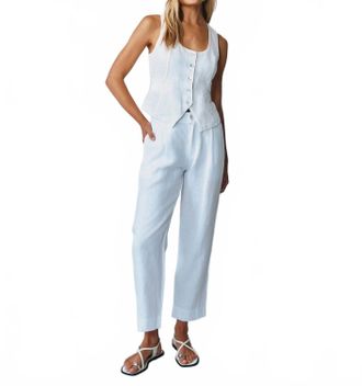 Bella Dahl Luxe Linen Pleated Wide Leg Ankle Pant In White
