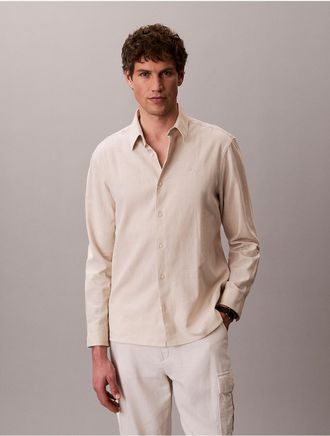 Calvin Klein Mens Linen Cotton Classic Button-Down Shirt - White/Natural - 2XL