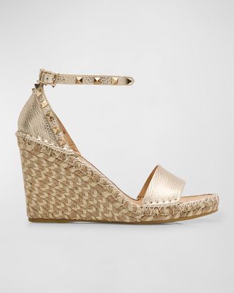 Valentino Garavani Rockstud Metallic Wedge Espadrille Sandals