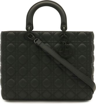 Dior Lady Dior Black Leather Shoulder Bag Tote Bag (Pre-Owned)