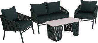 Hhg [nunca Usado] Conjunto De Jard&iacute;n Hhg-224, Conjunto De Sal&oacute;n Sof&aacute; De Jard&iacute;n, Sill&oacute;n, Mesa, Tejido De Cuerda/textil (180 G/m&sup2;), Verde
