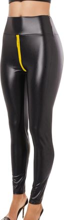 Generic Leather Leggings for Women Faux Pants High Waisted Butt Lift Zip Open Crotch Slim Fit Full Length Tight Y2K Punk Gothic Streetwear Festival Party Nigh