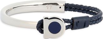 Ferragamo Mens Gancio Braided Leather Bracelet in 17 Pld/Navy at Nordstrom