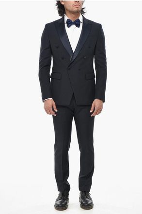 Corneliani CODE Wool Double-Breasted Suit with Satin Peak Lapel size 48