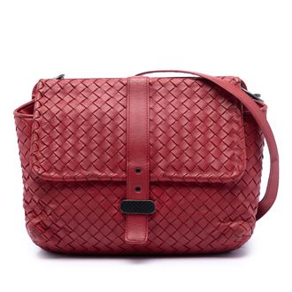 Bottega Veneta Tweedekans Nappa Intrecciato Dubbelzijdige Flap Messenger Bag
