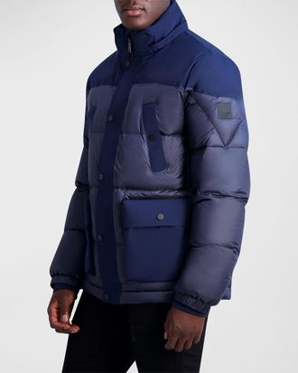 Karl Lagerfeld Men & apos;s Fabric-Blocked Down Coat