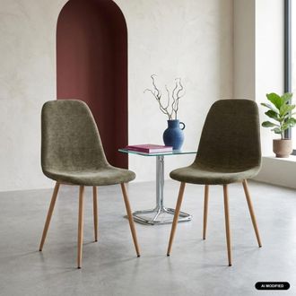 Sweeek Silla de madera y tela con patas color natural, set de 2, verde kaki
