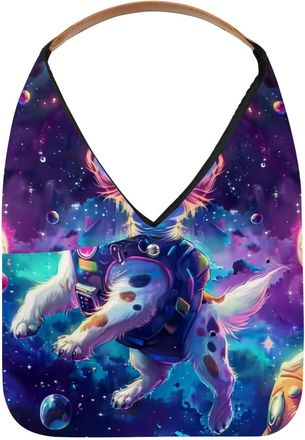 Generic Cute Space Dog Reusable Lightweight Grocery Bags - Foldable Into Compact Pouch, Washable & Sturdy, Multipurpose for Shopping and Travel
