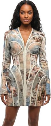 Balmain Multicolor Printed V Neck Mini Dress