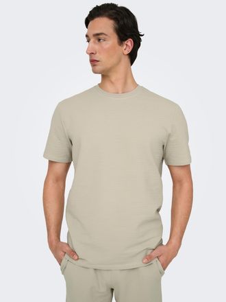 Only & Sons Rundhalsshirt ONLY & SONS ONSKIAN LIFE REG SEERSUCKER SS TEE NOOS, Herren, Gr. XXL, beige (silber lining), Single Jersey, Obermaterial: 97% Baumwolle,