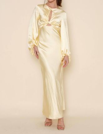 FORE COLLECTION Denise Long Sleeve Satin Slip Maxi Dress In Butter Yellow