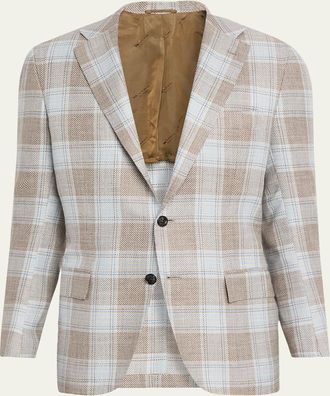 Kiton Mens Cashmere, Wool and Silk Plaid Sport Coat
