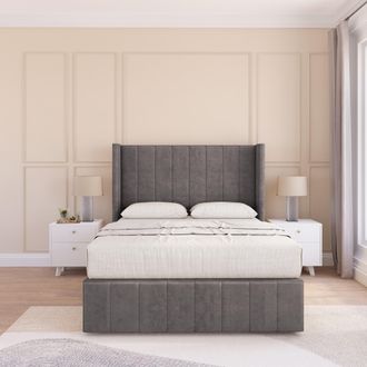 Sloomy Melbourne Naples Wingback Bed Set, 2 Drawers & 54 Floor Standing Headboard in Dark Grey | Size: King
