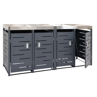 Hhg [nunca Usado] Cubo De Basura Con 4 Cubos Hhg-044b, Cubo De Basura, Jardinera Combinaci&oacute;n Acero Inoxidable-metal 78kg 110x230x62cm Ampliable