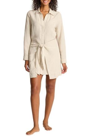 Tommy Bahama St. Lucia Long Sleeve Linen Blend Cover-Up Shirtdress in Twill at Nordstrom, Size X-Large