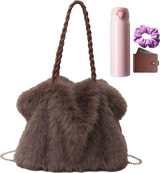 Generic Large Fuzzy Purse - Plush Bag, Plush Adjustable Large Tote, Handbag For Winter, Larges Capacity Fuzzy Shoulder Bag, For Hiking Outdoor Travel Work Wal