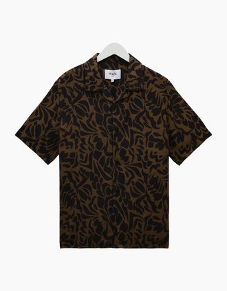 Wax London Mens Wax London Didcot Two Tone Floral Short Sleeve Shirt - Brown - Size: 38/Regular