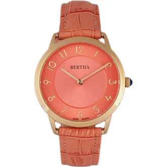 Bertha Sunglasses Abby Swiss Leather-Band Watch in Rose Gold/coral at Nordstrom