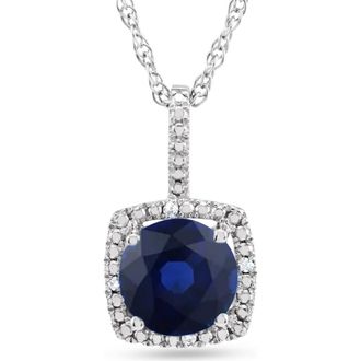 Allurez Lab Grown & Natural Diamond Pendant Necklace in Sterling Silver in Blue Sapphire at Nordstrom, Size 18
