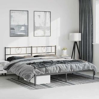 vidaXL Estructura Cama Sin Colch&oacute;n Con Cabecero Metal Negro 183x213 Cm Vidaxl