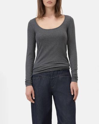 Closed Modal-Cashmere Blend Long Sleeve Top In Dark Gray