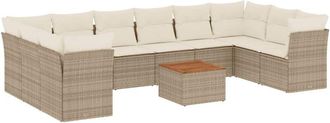 vidaXL Set De Sof&aacute;s De Jard&iacute;n 11pzas Con Cojines Rat&aacute;n Sint&eacute;tico Beige Vidaxl