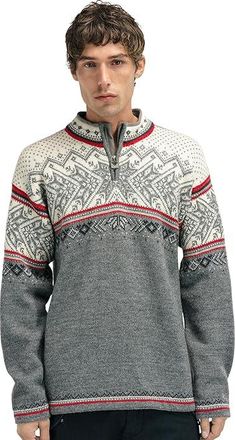 Dale of Norway Vail Sweater Mens Short Sleeve Pullover Smoke/Off-White/Raspberry : XS, Fleece/Wool