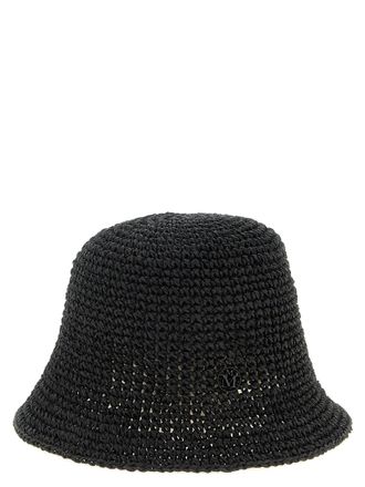 Maison Michel Crocheted Straw Bucket Hat - Black