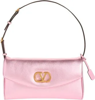 Valentino Garavani Small DeVain Metallic Leather Shoulder Bag in Dusty Rose at Nordstrom
