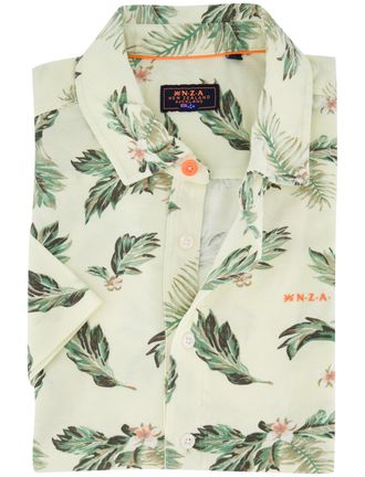 N-Z-A- NEW ZEALAND AUCKLAND Overhemd New Zealand geel casual korte mouw print bladeren