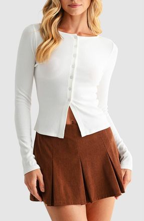Lush Long Sleeve Button Front Crop Top in Off White at Nordstrom Rack, Size X-Small