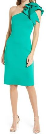 Eliza J One-Shoulder Scuba Crepe Cocktail Dress in Green at Nordstrom Rack, Size 10