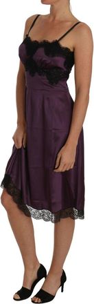 Dolce & Gabbana Womens Purple Silk Stretch Black Lace A-Line Dress Elastane