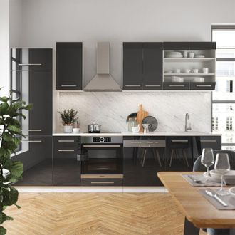 Vicco Mueble De Cocina Fame-line, Antracita Brillo Intenso/blanco, 300 Cm, Et Antracita, Vicco