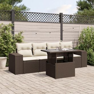 vidaXL Vidaxl - Set Comedor De Jard&iacute;n 5 Piezas Y Cojines Rat&aacute;n Sint&eacute;tico Marr&oacute;n