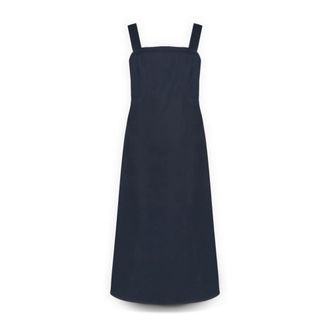 Elena Miro Lange jurk van gemengd katoensatijn - Dames - Casual kleedjes - Blauw - 4XL - Katoen - Kleedjes