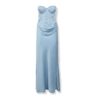Rotate ROTATE Birger Christensen, Maxi Dresses, female, Blue, Size: XS Satin Corset Maxi Dress
