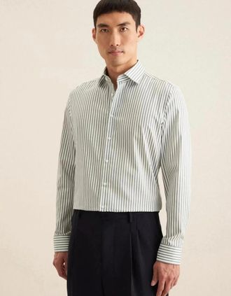 Seidensticker Seidensticker Mens Slim Fit No Iron New Kent Striped Business Shirt Mid Green - White - Size: Regular/44