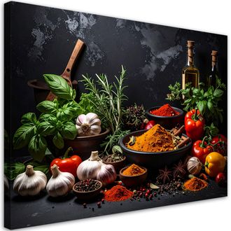 Feeby Cuadro En Lienzo, Especias Y Hierbas Con Verduras, 120x80