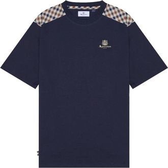 Aquascutum CC Shoulder Club Check Tee - Heren - T-shirts - Blauw - 2XL - Katoen - Tops