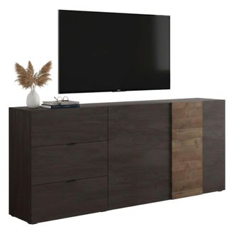 Dmora Dmora - Mueble De Televisi&oacute;n Iseo, Aparador De Sal&oacute;n, Mueble Bajo Para Tv, Base De Pared Equipada, Made In Italy, 181x44 H59 Cm, Pizarra Y Nuez