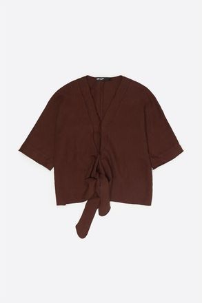 Bimba & Lola Linen Maxi Cape Shirt With Bow in Brown at Nordstrom, Size X-Small/small