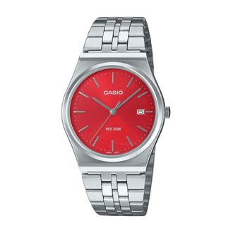 Casio Accessoires, Dames, Grijs, ONE Size, Elegante rode wijzerplaat analoge horloge