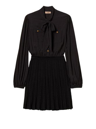 Twin-Set Fitted Bow Tie Puff Sleeve Mini Dress