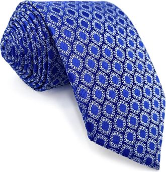 Shlax & Wing Mens Tie Necktie Light Royal Blue Geometric White Checkered Satin for Party Classic Size 57.5×3.15