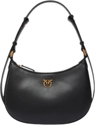 Pinko Mini Love Bag Half Moon Simply - Dames - Schoudertassen - Zwart - ONE Size - Katoen - Tassen