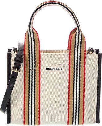 Burberry Stripe Canvas & Leather Tote