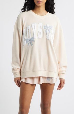Boys Lie Sunshine & Rainbows Kara Oversize Waffle Knit Sweatshirt in Peach at Nordstrom, Size X-Large
