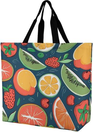 Generic Fruits Pattern Grocery Bag Eco Friendly Handbag Large Capacity Shopping Bags For Travel Daily Use Camping